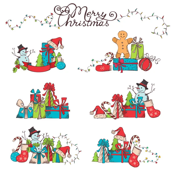 Hand-drawn Christmas design elements. — Stock Vector