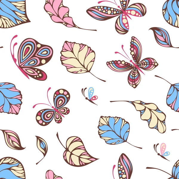 Mariposas y hojas . — Vector de stock