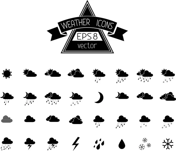 Icone meteo nero — Vettoriale Stock