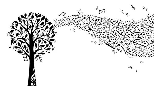 Árbol de música negra aislado sobre fondo blanco — Vector de stock