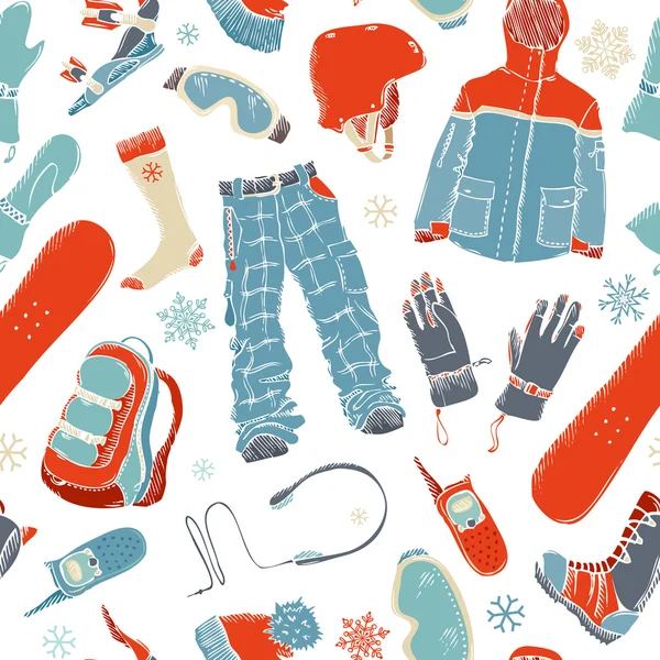 Seamless pattern of snowboard gear. — Stock Vector