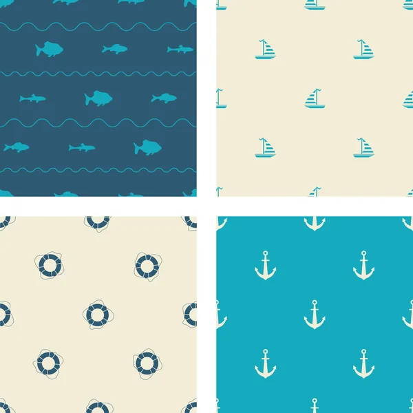 Set of sea summer seamless patterns. — Stock Vector