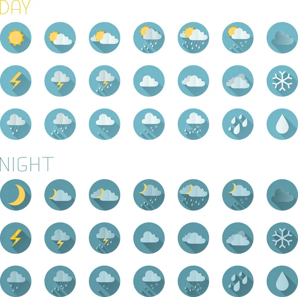 Conjunto de iconos redondos de clima plano — Archivo Imágenes Vectoriales