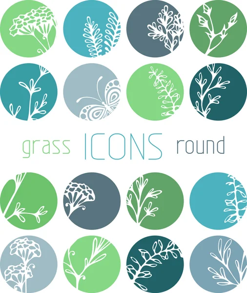 Set of grass flat icons — Stock Vector