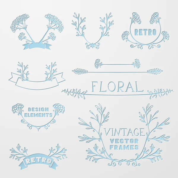 Conjunto de elementos de diseño floral de papel . — Archivo Imágenes Vectoriales