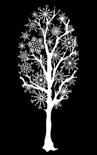 Arbre d'hiver avec flocons de neige — Image vectorielle