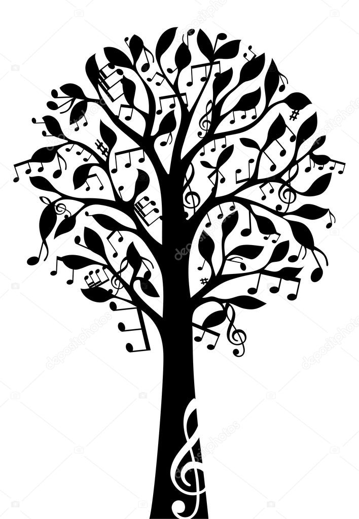 Black music tree isolated on white background