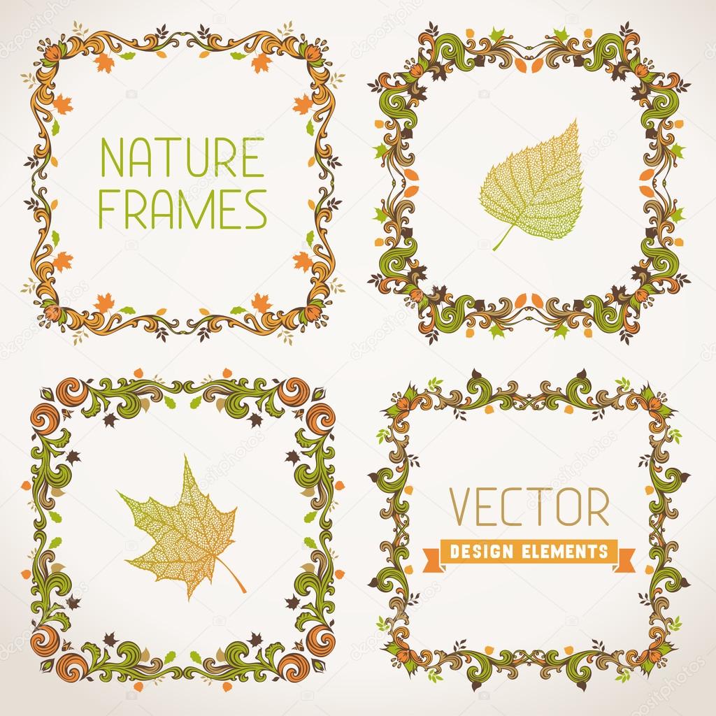 Set of nature calligraphic frames.