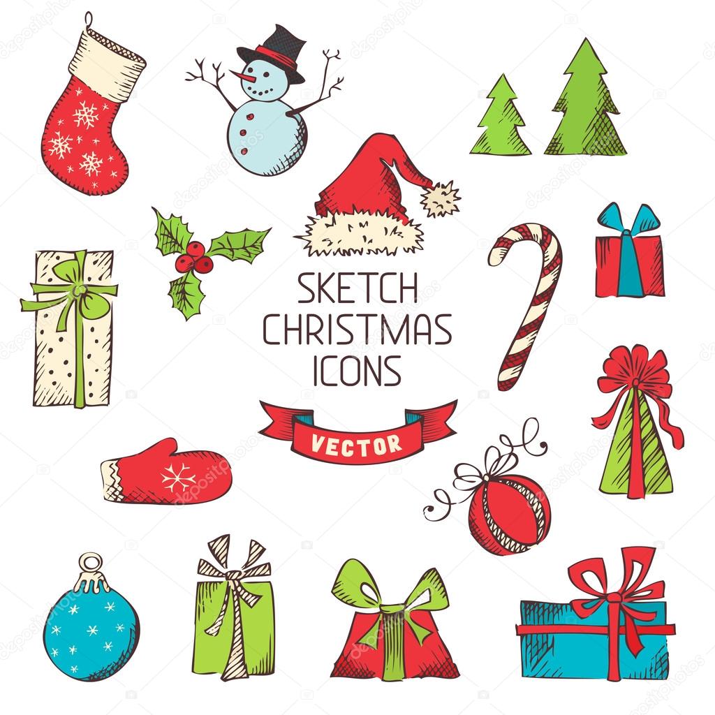 Sketch Christmas icons.