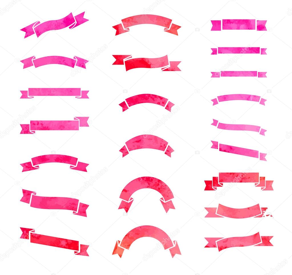 Set of  pink watercolour ribbons.