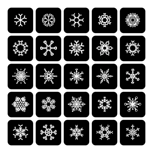 Set of square black and white snowflake icons isolated on white — Stock Vector