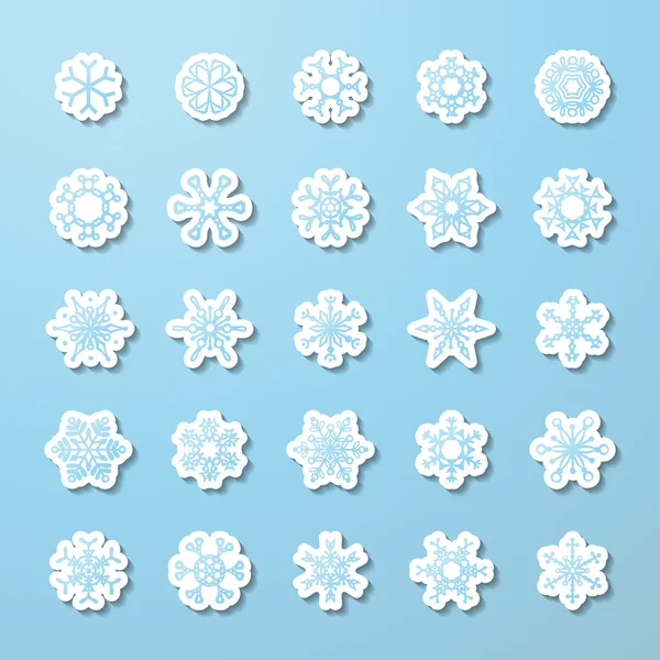 Jeu vectoriel de stickers papier flocons de neige . — Image vectorielle