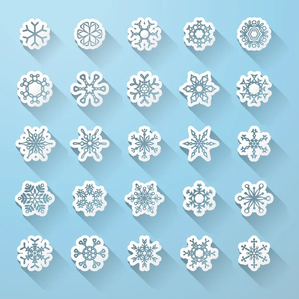 Set of flat snowflake icons with long shadow. — Stock Vector