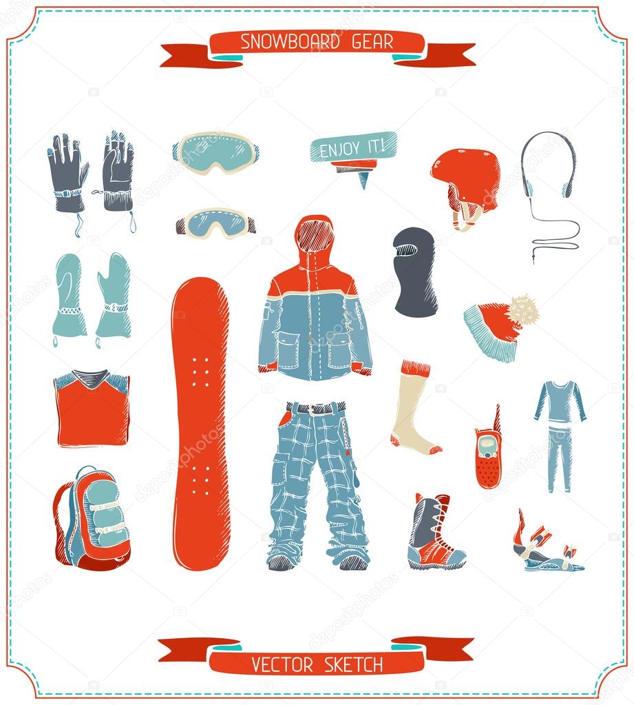 Vector snowboard gear. 