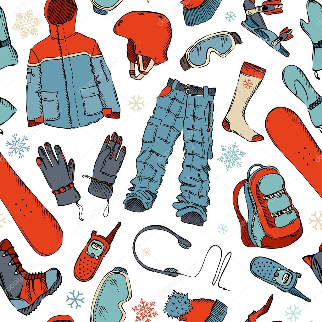 Seamless pattern of winter extreme sport. 
