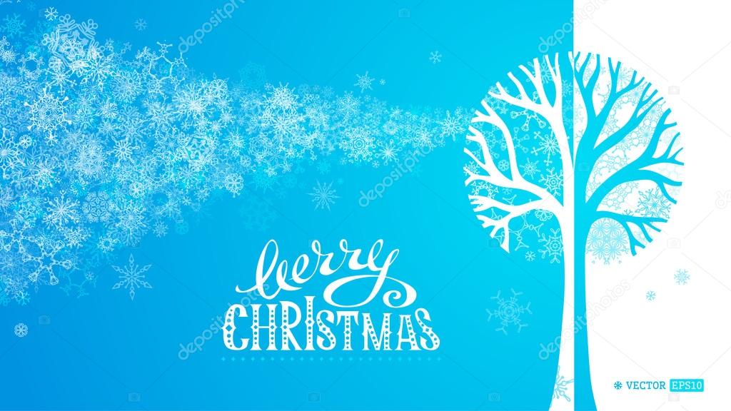 Blue winter tree background. 