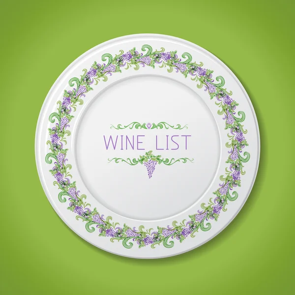 Placa con uvas aisladas sobre fondo verde . — Vector de stock