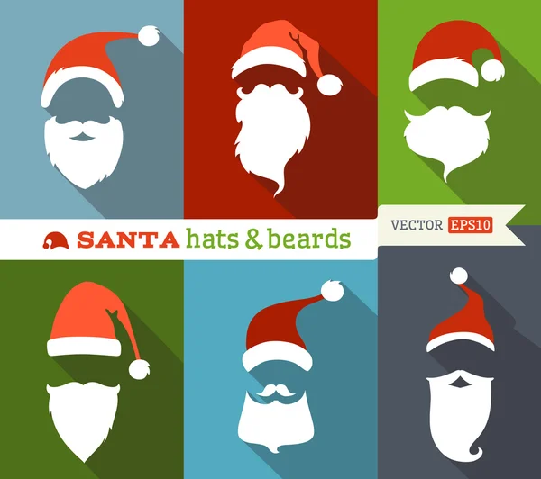 Santa hoeden en baarden. — Stockvector