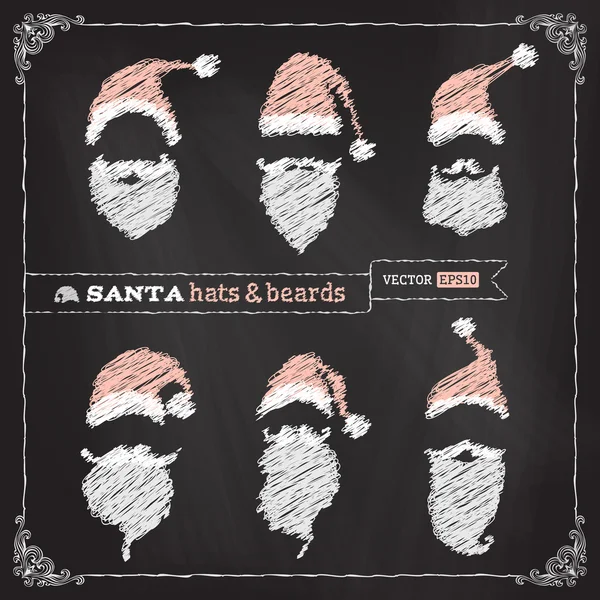 Wektor kreda Boże Narodzenie kapelusze, wąsy i brody. — Wektor stockowy