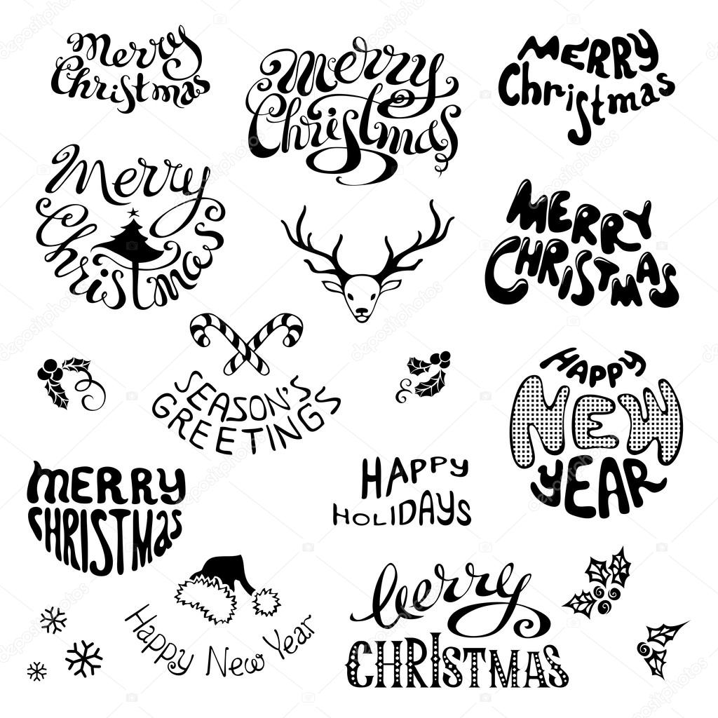 Christmas icons and festive elements. 