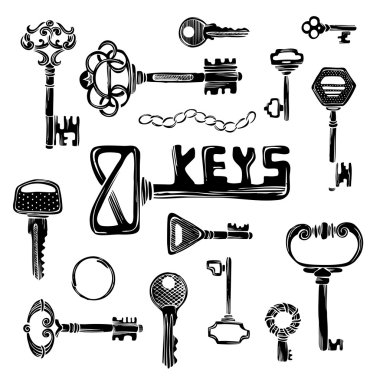 Siyah anahtar siluetleri vektör ayarla. 