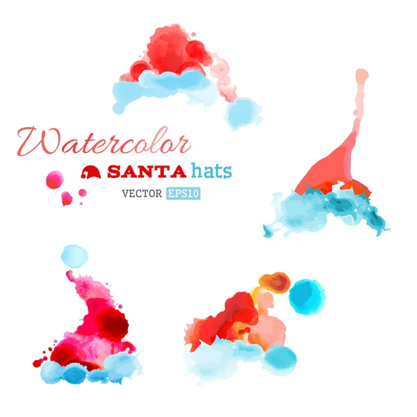 Watercolor Santa hats isolated on white background. — Stock Vector