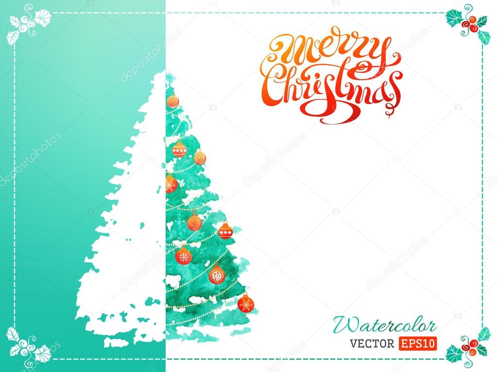 Watercolor Christmas tree background. 