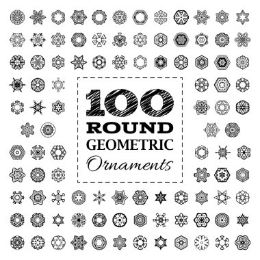 100 yuvarlak geometrik süsler kümesi. 