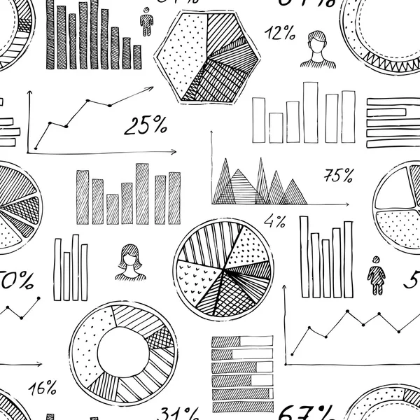 Padrão sem costura de elementos infográficos desenhados à mão . — Vetor de Stock