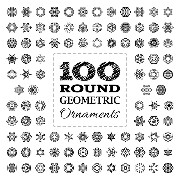 100 ラウンド幾何学的な装飾品のセット. — ストックベクタ