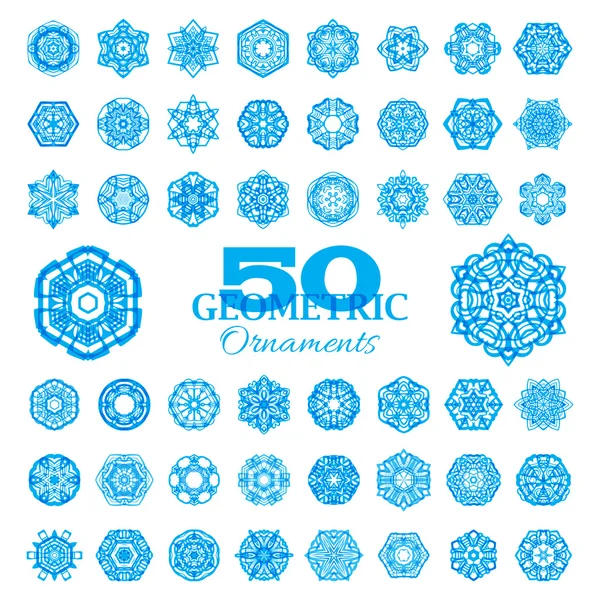 Set of 50 round geometric ornaments. — Stock Vector