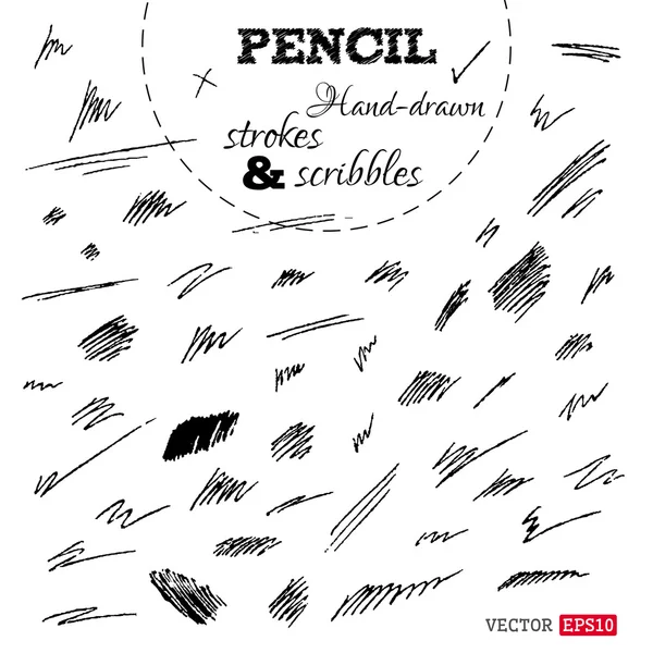 Set of hand-drawn pencil strokes and scribbles. — Stock Vector