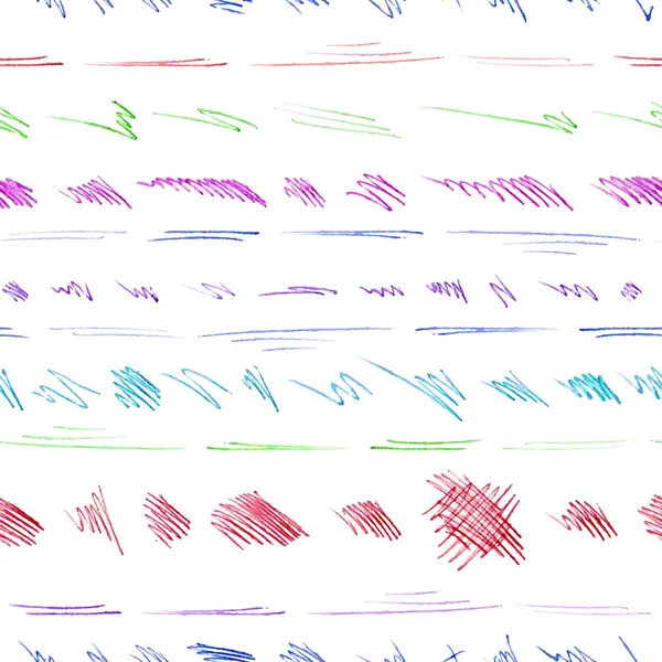Naadloze patroon van kleurrijke pennenstreken en Krabbels. — Stockvector