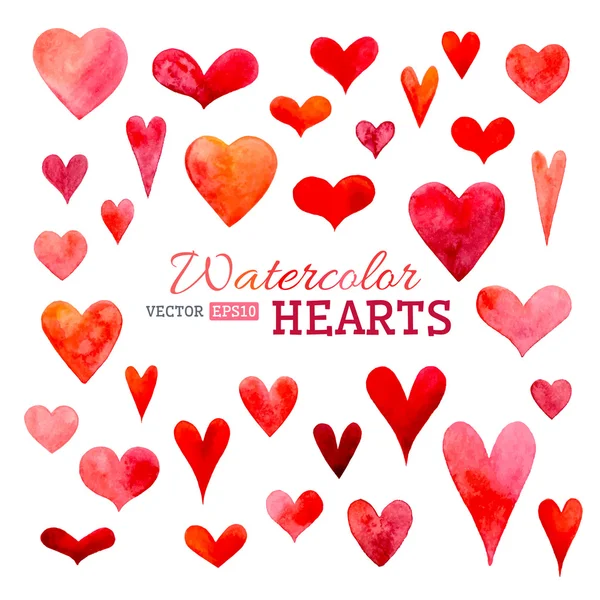 Set of vector watercolor hearts. — Stock Vector