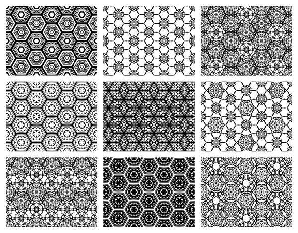 Ensemble de neuf motifs géométriques sans couture . — Image vectorielle