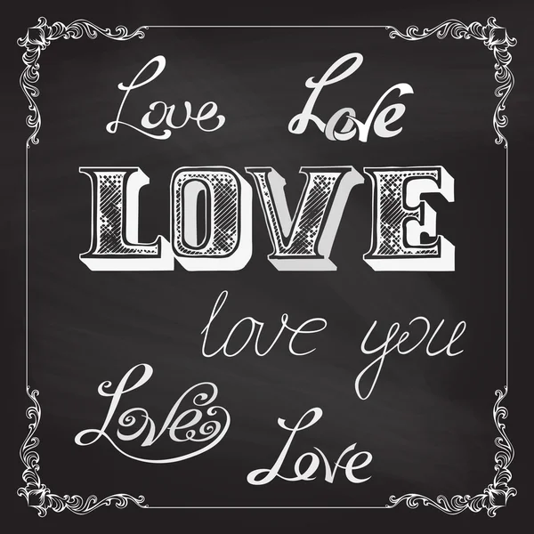 LOVE lettering su fondo lavagna . — Vettoriale Stock