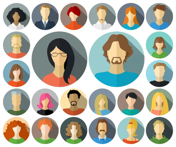 Set of circle icons in flat style with long shadow. Vector Graphics