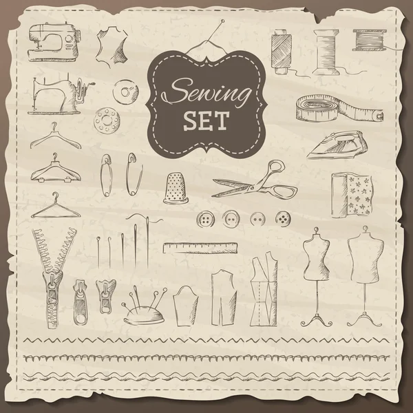 Vector set of sketch sewing elements. — Stock Vector