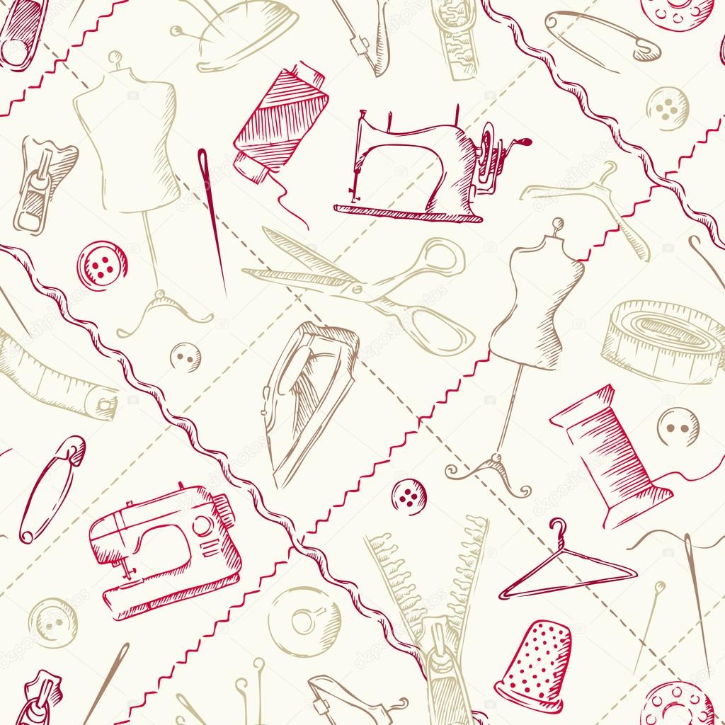 Seamless pattern of sewing elements. 