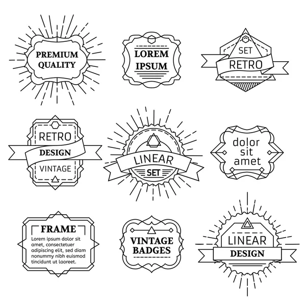 Conjunto vectorial de insignias retro lineales, etiquetas, plantillas de logotipo y marcos . — Archivo Imágenes Vectoriales