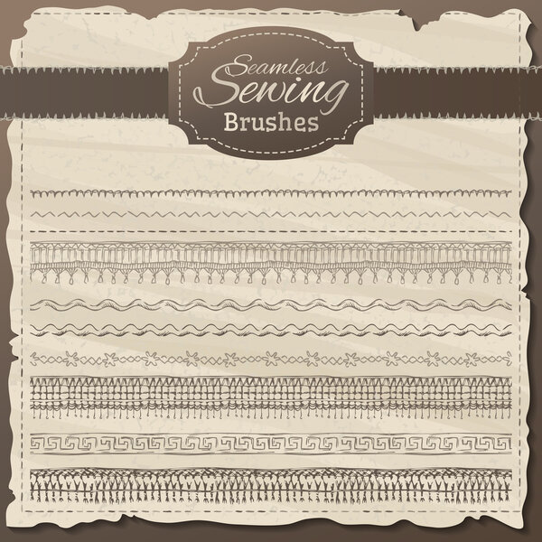 Vector set of seamless sewing borders. 