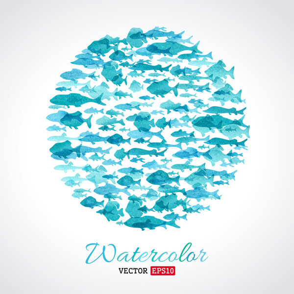 Vector watercolour fish background. 