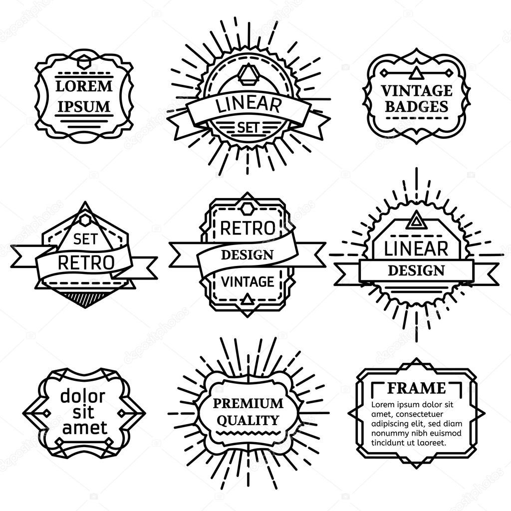 Retro linear badges, labels, ribbons, frames and emblems. There is place for your text.