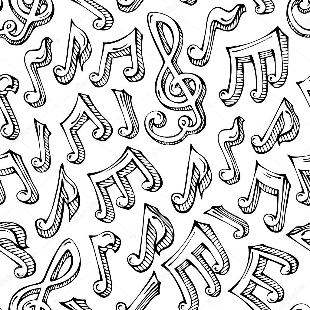 Vector seamless pattern of sketch music notes.