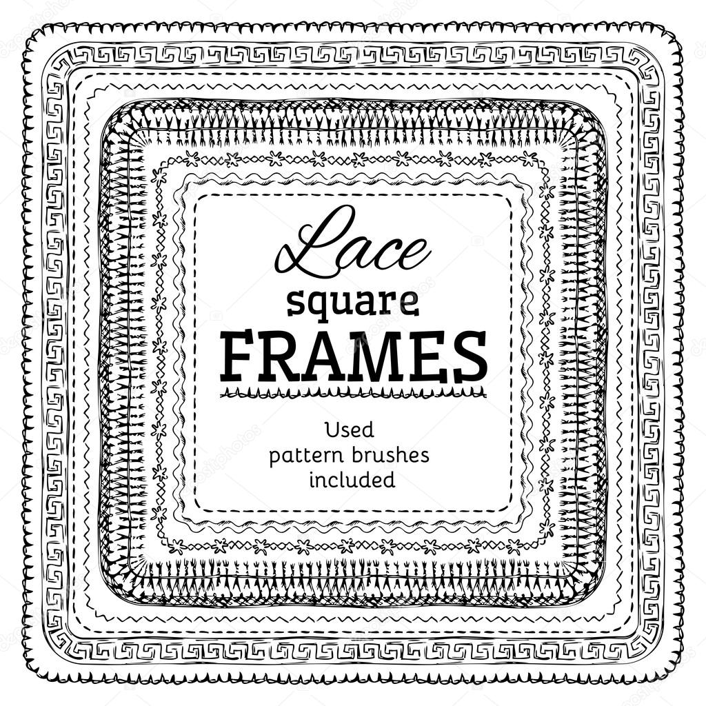 Vector set of square crochet frames. 