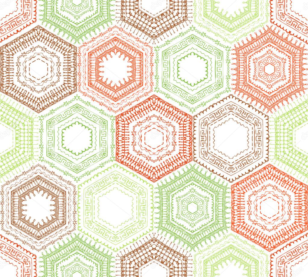 Coloured crochet hexagons. 