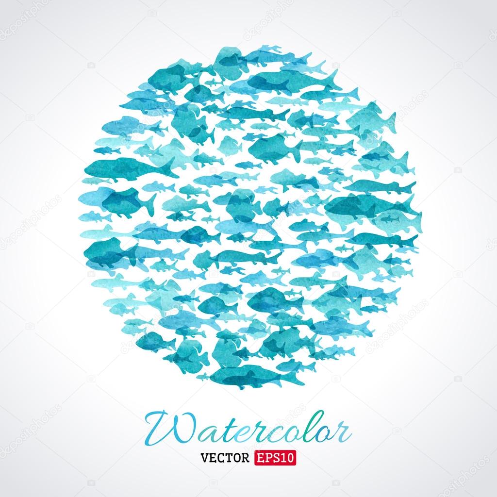 Vector watercolour fish background. 