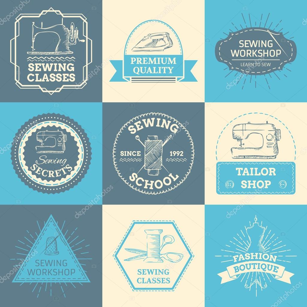 Sewing and fashion. Retro linear badges, labels, ribbons, frames and emblems. There is place for your text.