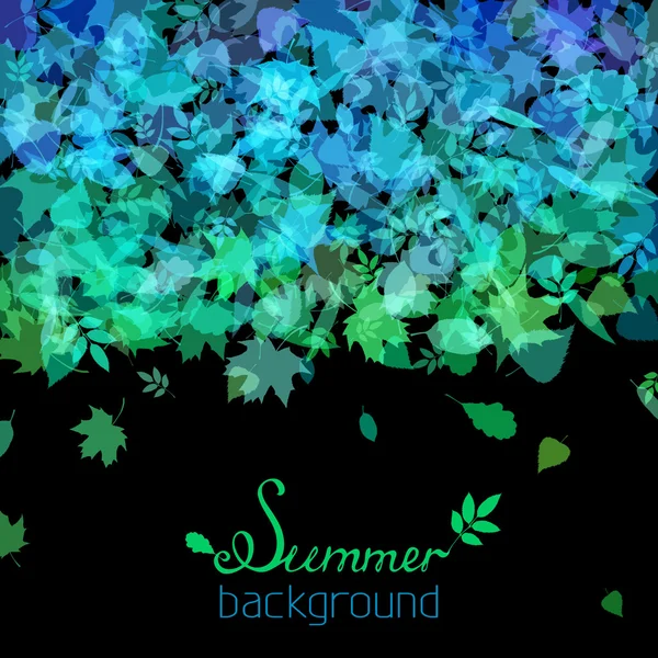 Set of various summer leaves silhouettes on black background. — Stock Vector