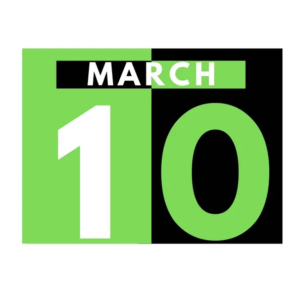 3月10日平面日历法图标 Date Day Month Calendar Month March — 图库照片
